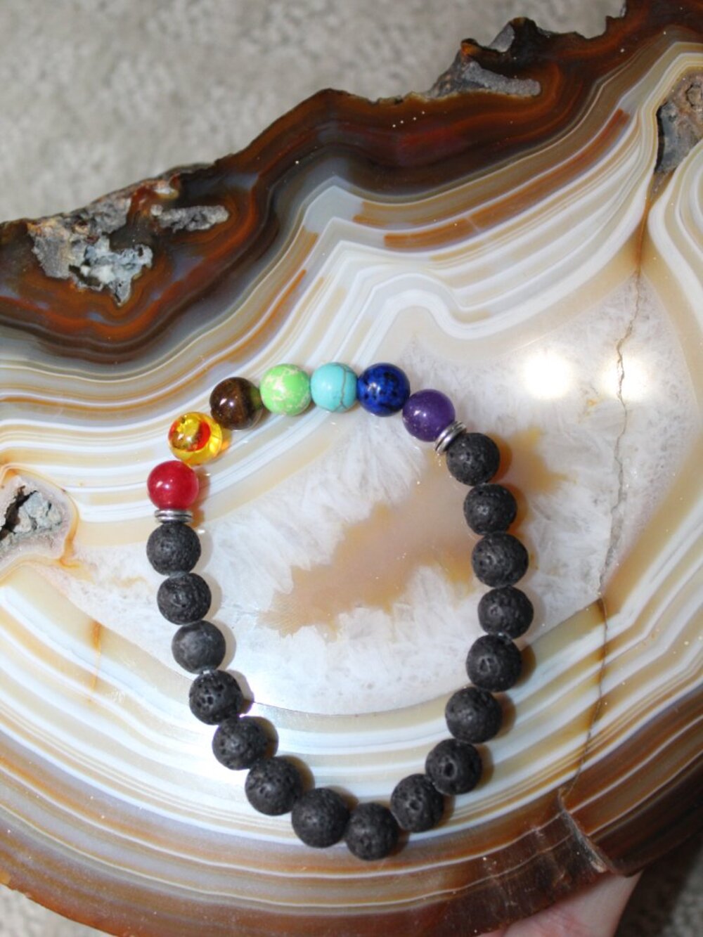 Rainbow and Black Beaded Stretch Bracket